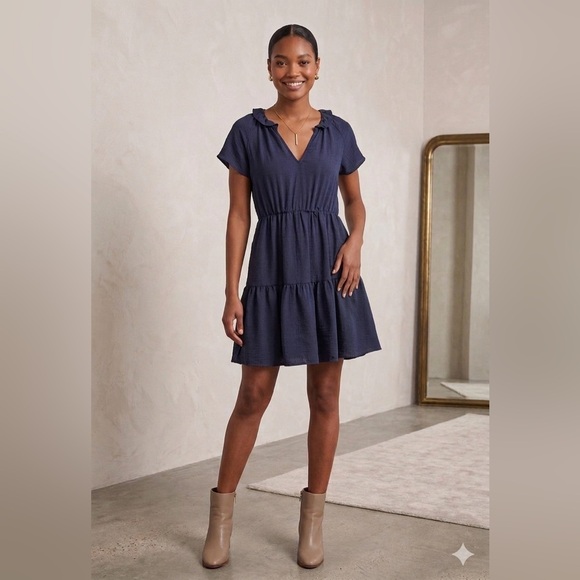 zoey & leelo Dresses & Skirts - Zoey & Leelo Navy Blue Ruffled Tiered Mini Dress, Size Small